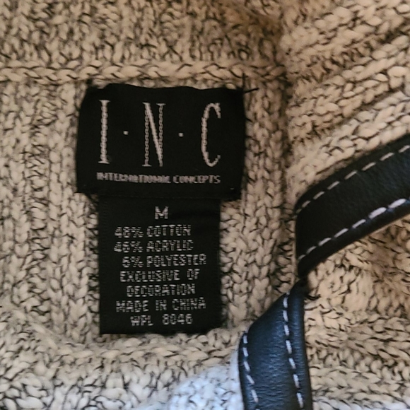 SWEATER GRAY BLACK WITH LEATHER TRIM RIBBED SIZE M - Picture 15 of 16